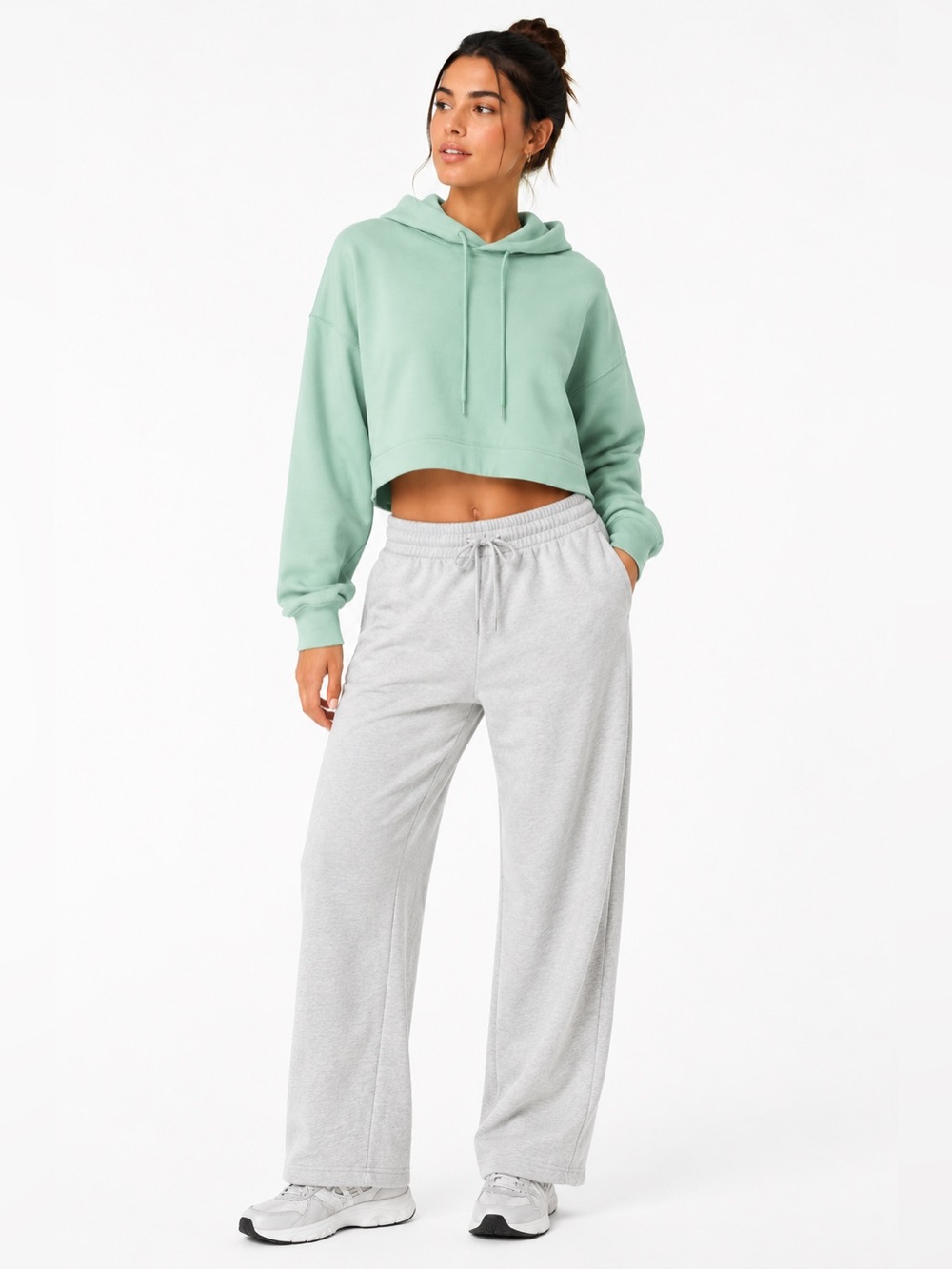 Alo Yoga Mint Green Cropped Hoodie Sweatshirt Oversized Pullover Medium